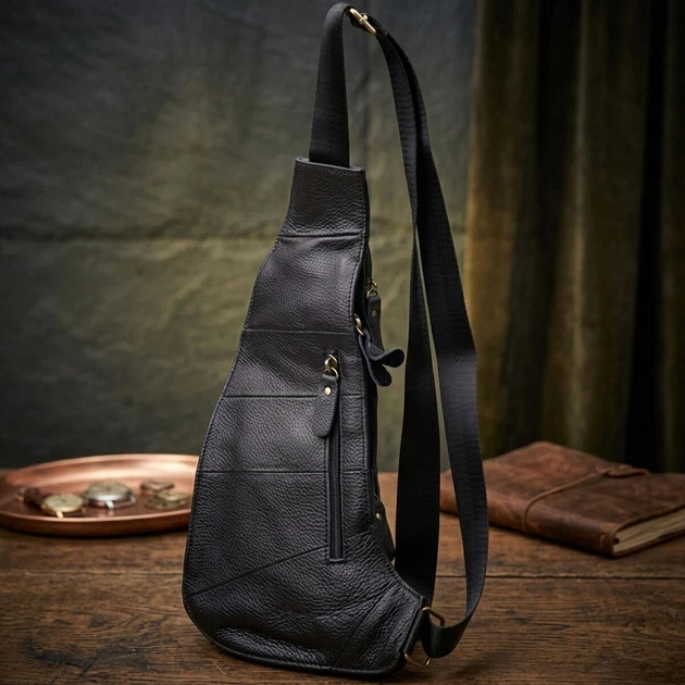 Сумка для мужчин с большим количеством карманов из натуральной кожи Vintage bg229fash57 Черный - изображение 4