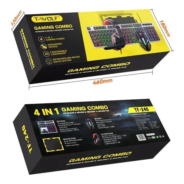 Игровой комплект Gaming Combo 4-in-1 T-Wolf TF-240 (клавиатура, мышь, наушники, коврик) - изображение 3
