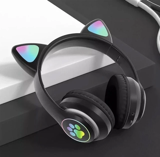 Беспроводные детские Bluetooth наушники с ушками и подсветкой Cat-23M Черный - Фото 1 Беспроводные детские Bluetooth наушники с ушками и подсветкой Cat-23M Черный - изображение 1