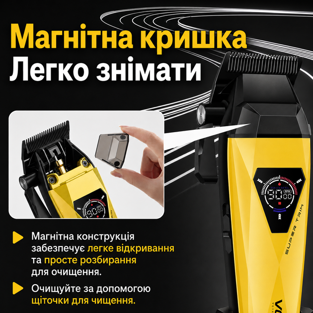 Набор машинок для стрижки VGR V-877S2 Gold/Green 2 в 1 с триммером, LCD-дисплеем, насадками и USB-C зарядкой - изображение 4