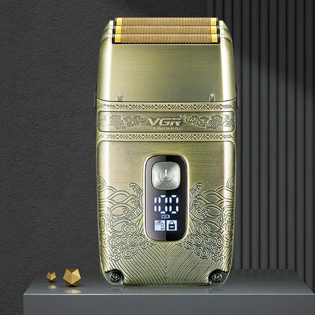Электробритва шейвер VGR V-335 от USB, с LED дисплеем, Золотистый / Профессиональная бритва с тремя ножевыми блоками - изображение 7