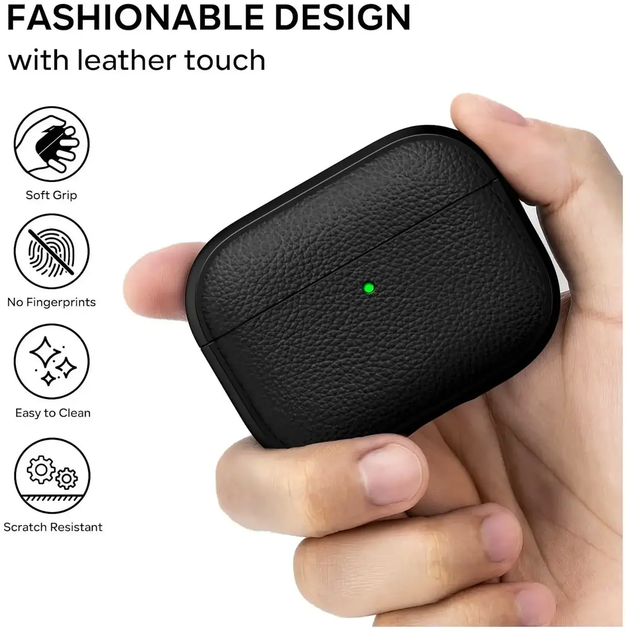 Чехол кожаный для защиты AirPods Pro 3 с кольцом черный - изображение 3