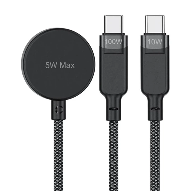 Кабель 3в1 Acefast C6-11 USB-C - 2x USB-C / Qi 480Mb/s 100W 1.2m Black (6974316283799) - изображение 2