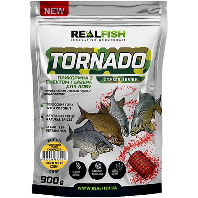Прикормка Real Fish Прикормка Торнадо Карп (Тигровый орех Кукуруза) 0.900 kg - Фото 1 Прикормка Real Fish Прикормка Торнадо Карп (Тигровый орех Кукуруза) 0.900 kg - изображение 1