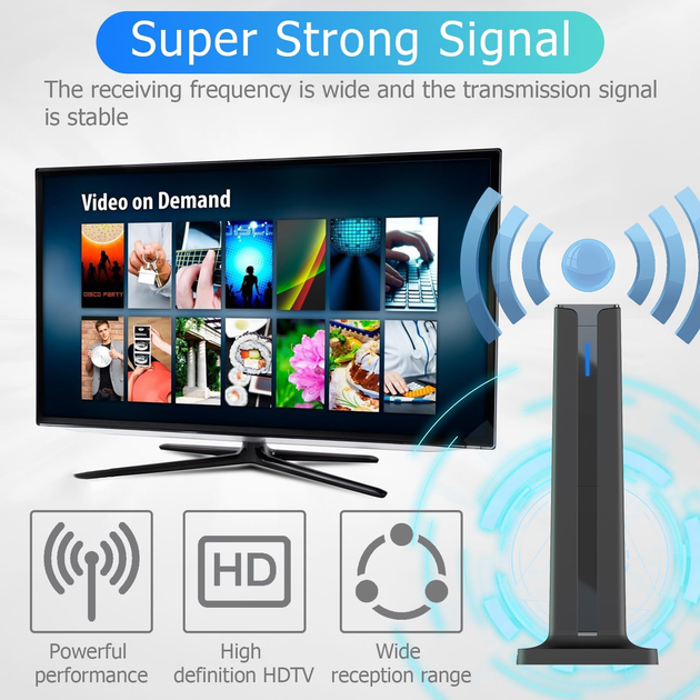 Цифровая комнатная антенна для Smart TV HDTV Amplified с усилителем сигнала 25dBi, кабель 5м, радиус 700+ км, Black - Фото 6 Цифровая комнатная антенна для Smart TV HDTV Amplified с усилителем сигнала 25dBi, кабель 5м, радиус 700+ км, Black - изображение 6