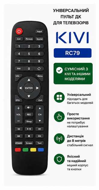 Універсальний пульт дистанційного керування RC79 для телевізорів KIVI - изображение 2