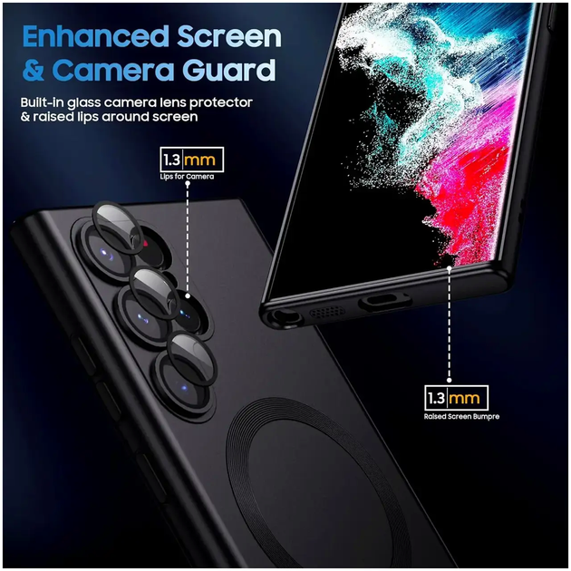 Чехол противоударный Metal Case для Samsung S22 Ultra черный защита от ударов и царапин MagSafe - изображение 2