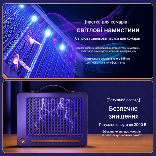 Лампа ловушка для комаров 26х4х20 см электро уничтожитель насекомых 3 Вт встроенный аккумулятор 4000 мАч инсектицидная лампа USB Type-C до 25 м² Черный - Фото 5 Лампа ловушка для комаров 26х4х20 см электро уничтожитель насекомых 3 Вт встроенный аккумулятор 4000 мАч инсектицидная лампа USB Type-C до 25 м² Черный - изображение 5
