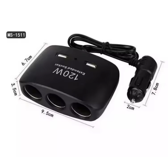 Автомобільний розгалужувач прикурювача 120W 3 гнізда 2 USB 12V/24V (2332) - зображення 2