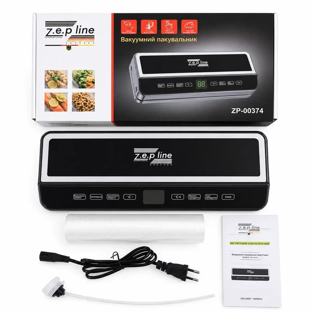 Вакууматор 35 см з рулоном пакетів LED 200Вт ZP-00374 Чорний / Вакуумний упаковник з різаком для сухих та вологих продуктів - Фото 7 Вакууматор 35 см з рулоном пакетів LED 200Вт ZP-00374 Чорний / Вакуумний упаковник з різаком для сухих та вологих продуктів - изображение 7