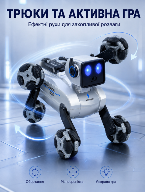 Радиоуправляемый робот-собака HB Toys детская интерактивная игрушка на 8 колесах со световыми и звуковыми эффектами - Фото 5 Радиоуправляемый робот-собака HB Toys детская интерактивная игрушка на 8 колесах со световыми и звуковыми эффектами - изображение 5