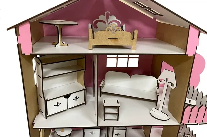 Деревянный кукольный домик TREE HOUSE с мансардой розовый - изображение 4