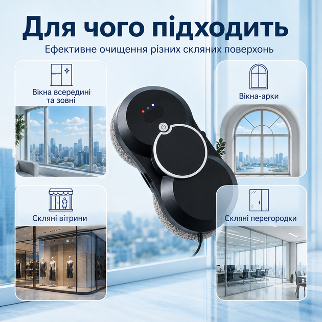 Вакуумный робот-мойщик стекла Glass Cleaning Robot 80 Вт с дистанционным управлением, черное устройство для очистки окон - Фото 3 Вакуумный робот-мойщик стекла Glass Cleaning Robot 80 Вт с дистанционным управлением, черное устройство для очистки окон - изображение 3