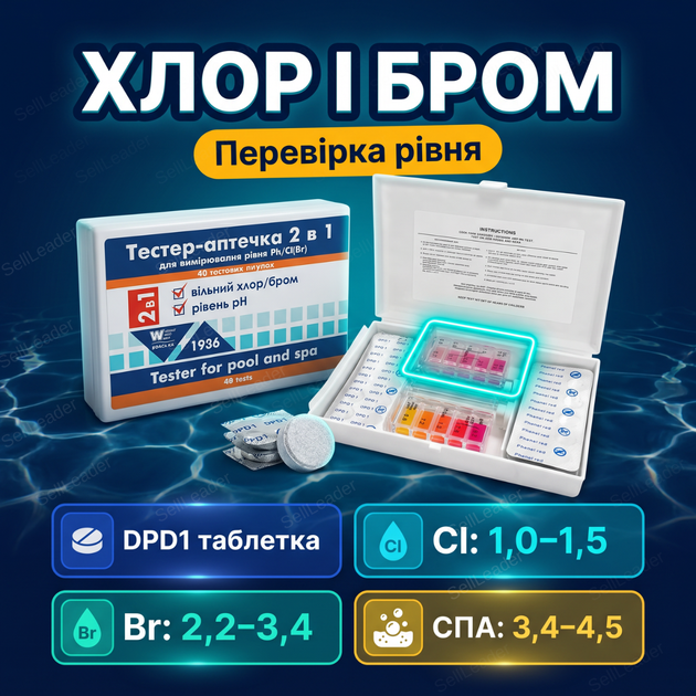Тестер води 2в1 WWW вимірювання рівня pH Cl/Br для басейну spa аналізатор ручний колориметр 40 вимірювань - зображення 7