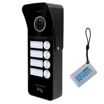 Виклична панель домофону з вбудованим зчитувачем карток SEVEN CP-7504/4 RFID black - Фото 1 Виклична панель домофону з вбудованим зчитувачем карток SEVEN CP-7504/4 RFID black - зображення 1