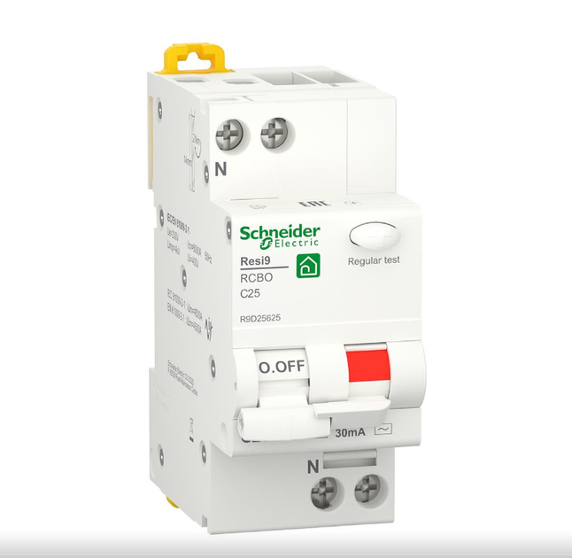 Диференційний автоматичний вимикач Schneider Electric RESI9 25 А, 30 мА, 1P+N, 6кA, кривая С, тип АС - Фото 1 Диференційний автоматичний вимикач Schneider Electric RESI9 25 А, 30 мА, 1P+N, 6кA, кривая С, тип АС - зображення 1