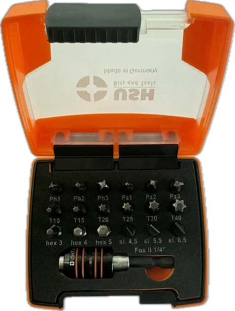 Набор бит USH Industry PH PZ SL TORX HEX с магнитным держателем 19 предметов U0004600 - Фото 2 Набор бит USH Industry PH PZ SL TORX HEX с магнитным держателем 19 предметов U0004600 - изображение 2