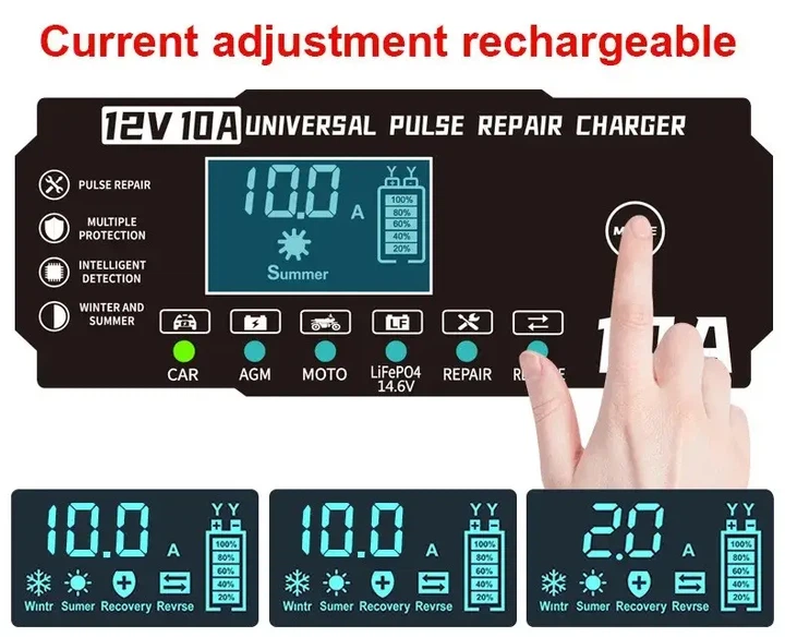 Зарядное устройство для аккумуляторов 12V 10A XJB1210-2 AGM GEL EFB свинцово-кислотных LCD импульсное - изображение 7