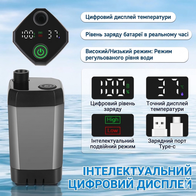Портативный туристический душ с насосом и аккумулятором 6000 mAh для кемпинга и активного отдыха с USB, для улицы и дачи - изображение 3