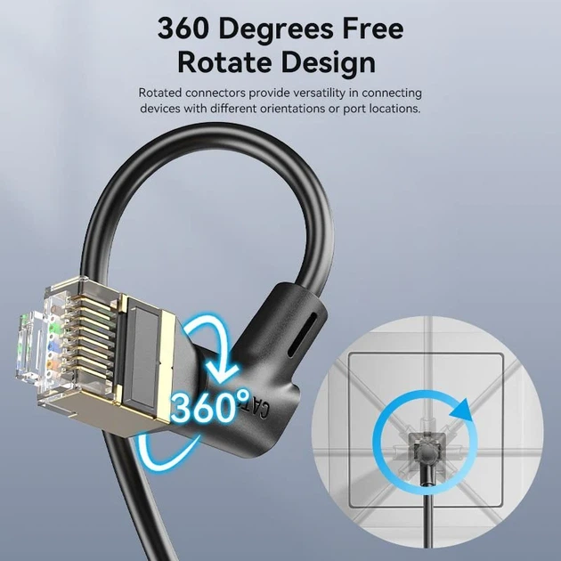 Патч-корд Vention CAT8 SSTP Ethernet, 0.5 м Black, rj-45 - rj-45, 8 жил, 360°, обертовий (IKLBD) - изображение 3