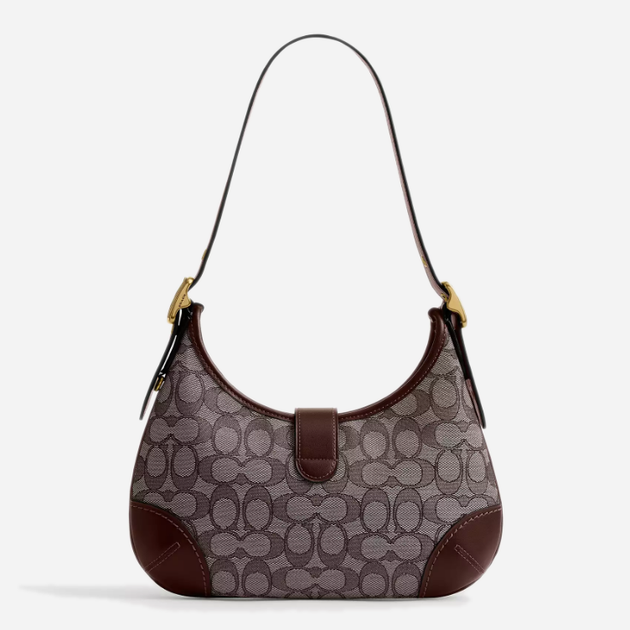 Сумка-багет женская тканевая средняя Coach Hamptons Hobo Bag BG-COA-133 Коричневая (196395773237) - Фото 4 Сумка-багет женская тканевая средняя Coach Hamptons Hobo Bag BG-COA-133 Коричневая (196395773237) - изображение 4