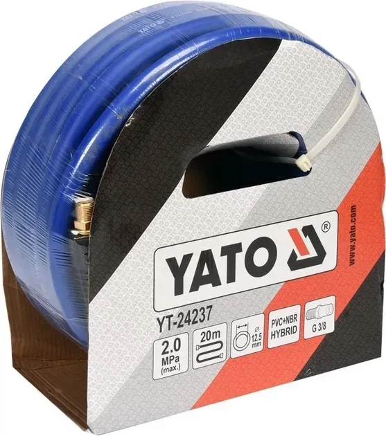 Шланг пневматический YATO гибридный ПВХ+БНК 12.5 мм 20 м 2 МПа YT-24237 - Фото 2 Шланг пневматический YATO гибридный ПВХ+БНК 12.5 мм 20 м 2 МПа YT-24237 - изображение 2