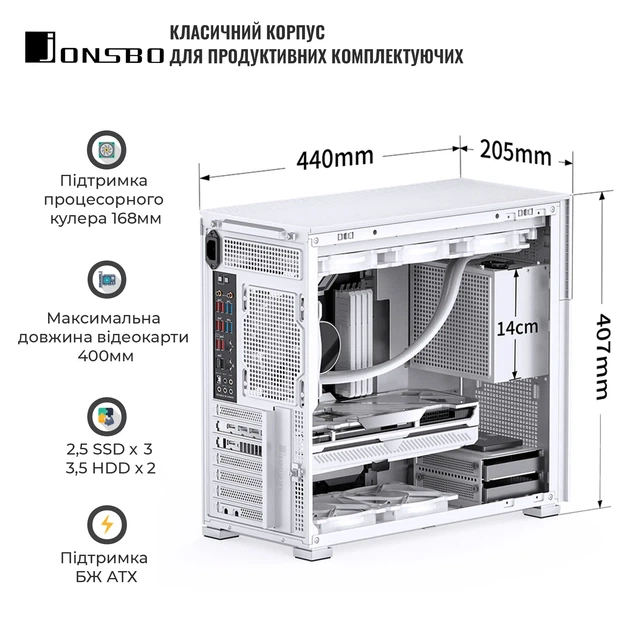 Корпус JONSBO D41 MESH SC White - зображення 2