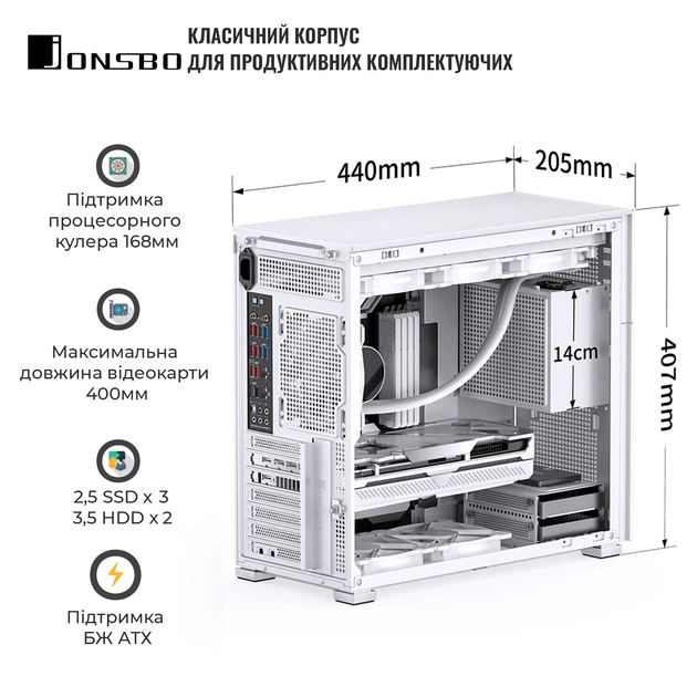 Корпус JONSBO D41 MESH White - зображення 2