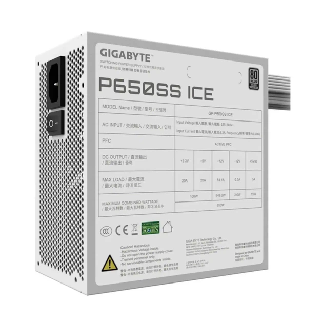 Блок живлення GIGABYTE P650SS 650W 80+Silver White (GP-P650SS ICE) - Фото 4 Блок живлення GIGABYTE P650SS 650W 80+Silver White (GP-P650SS ICE) - зображення 4