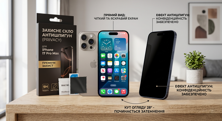 Захисне скло для iPhone 15 Pro MAX Антишпигун - изображение 2