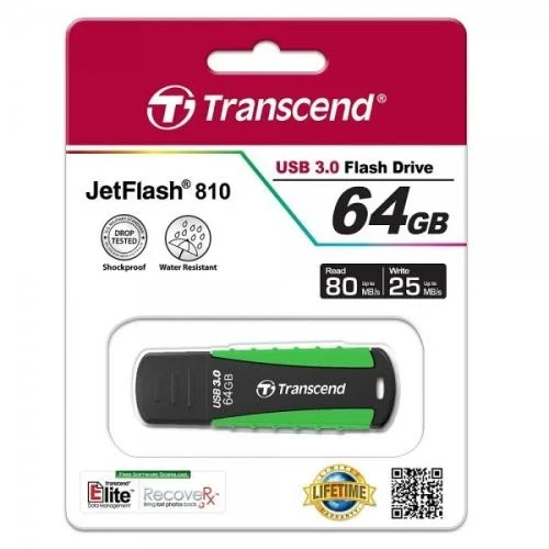 Флеш накопитель USB 64Gb Transcend JetFlash 810, Black/Green, USB 3.1 Gen 1 (TS64GJF810) - Фото 3 Флеш накопитель USB 64Gb Transcend JetFlash 810, Black/Green, USB 3.1 Gen 1 (TS64GJF810) - изображение 3