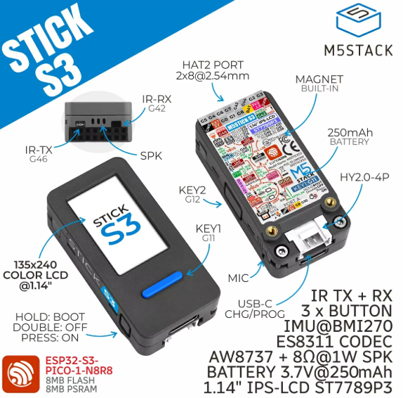 Модуль розробки M5Stack StickS3 ESP32-S3 - зображення 4