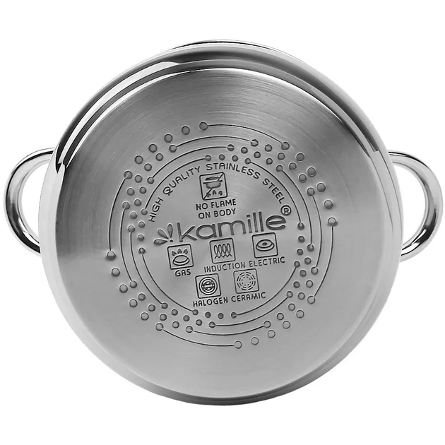 Кастрюля Kamille KM-5402, 6.0 л, Ø22 см, нержавеющая сталь, стеклянная крышка, серебристая, для всех плит - Фото 6 Кастрюля Kamille KM-5402, 6.0 л, Ø22 см, нержавеющая сталь, стеклянная крышка, серебристая, для всех плит - изображение 6