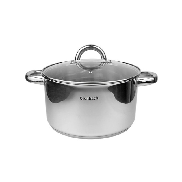 Кастрюля Ofenbach KM-100527 5.5л из нержавеющей стали с стеклянной крышкой 24см для индукции и газа - Фото 1 Кастрюля Ofenbach KM-100527 5.5л из нержавеющей стали с стеклянной крышкой 24см для индукции и газа - изображение 1