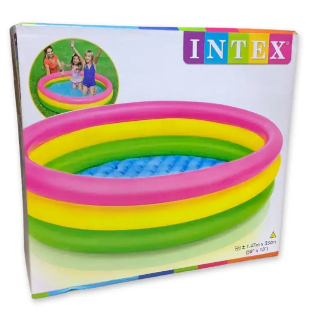 Круглый детский надувной бассейн Радуга INTEX 57422 с надувным дном 147х33 см - изображение 5