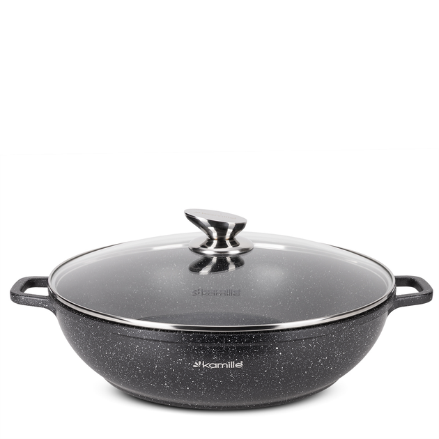 Каструля-вок з кришкою Kamille KM-4486, 5.5 л, литий алюміній, Ø32 см, антипригарне покриття «чорний мармур», для всіх плит - Фото 1 Каструля-вок з кришкою Kamille KM-4486, 5.5 л, литий алюміній, Ø32 см, антипригарне покриття «чорний мармур», для всіх плит - зображення 1
