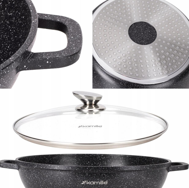 Кастрюля с крышкой Kamille KM-4483, 18.5 л, литой алюминий, Ø40 см, антипригарное покрытие «черный мрамор», для всех плит - Фото 7 Кастрюля с крышкой Kamille KM-4483, 18.5 л, литой алюминий, Ø40 см, антипригарное покрытие «черный мрамор», для всех плит - изображение 7