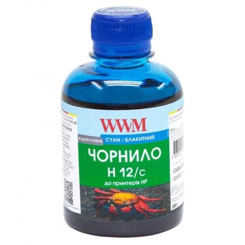 Чорнило WWM HP 10/11/12/13/14/82, Cyan, 200 мл, водорозчинне (H12/C) - Фото 1 Чорнило WWM HP 10/11/12/13/14/82, Cyan, 200 мл, водорозчинне (H12/C) - зображення 1
