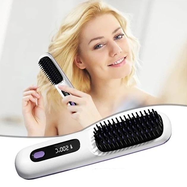 Беспроводная расческа-выпрямитель для волос Straighten Comb S7 с ионизацией, LED-дисплеем и USB зарядкой - Фото 4 Беспроводная расческа-выпрямитель для волос Straighten Comb S7 с ионизацией, LED-дисплеем и USB зарядкой - изображение 4