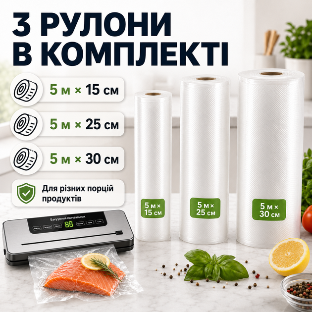 Комплект вакууматор для еды с резаком и 3 рулона пакетов 5 м - изображение 3