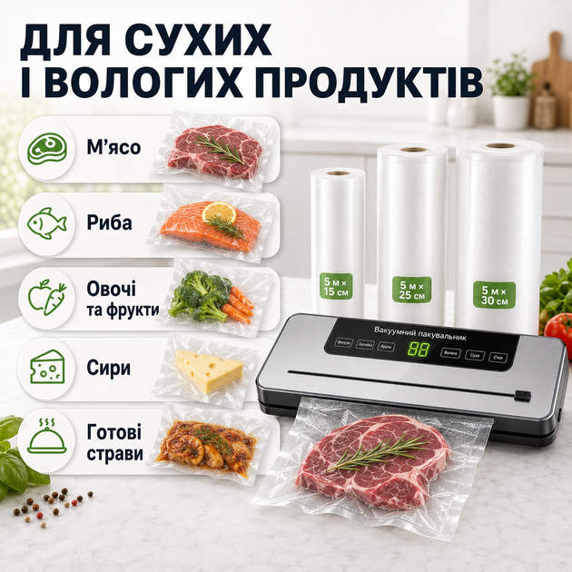 Комплект вакууматор для еды с резаком и 3 рулона пакетов 5 м - изображение 5