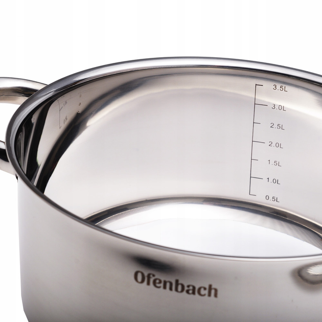Каструля Ofenbach KM-100526 4л з нержавіючої сталі зі скляною кришкою 22см для індукції та газу - Фото 5 Каструля Ofenbach KM-100526 4л з нержавіючої сталі зі скляною кришкою 22см для індукції та газу - зображення 5
