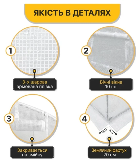 Посилена садова теплиця парник LEOBRO Garden 18м2 White (LB-18M25W) (LEO_LB-18M25W) - зображення 4