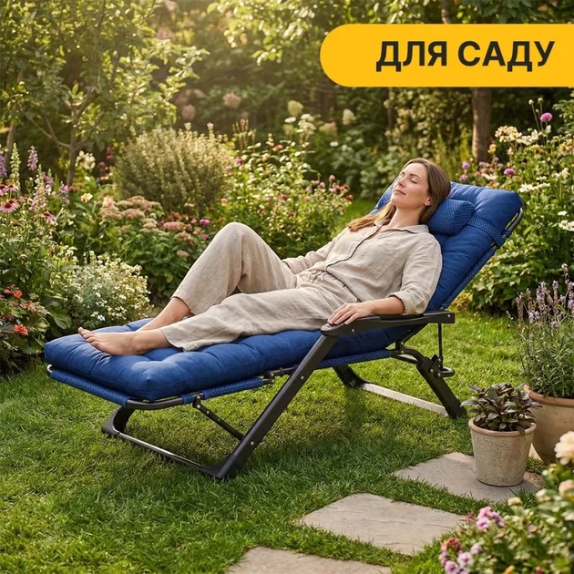 Раскладное кресло кровать с подушкой LEOBRO Темно-синий (LB-FCB-G1-BLU) (LEO_LB-FCB-G1-BLU) - изображение 3