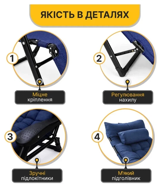 Раскладное кресло кровать с подушкой LEOBRO Темно-синий (LB-FCB-G1-BLU) (LEO_LB-FCB-G1-BLU) - изображение 9
