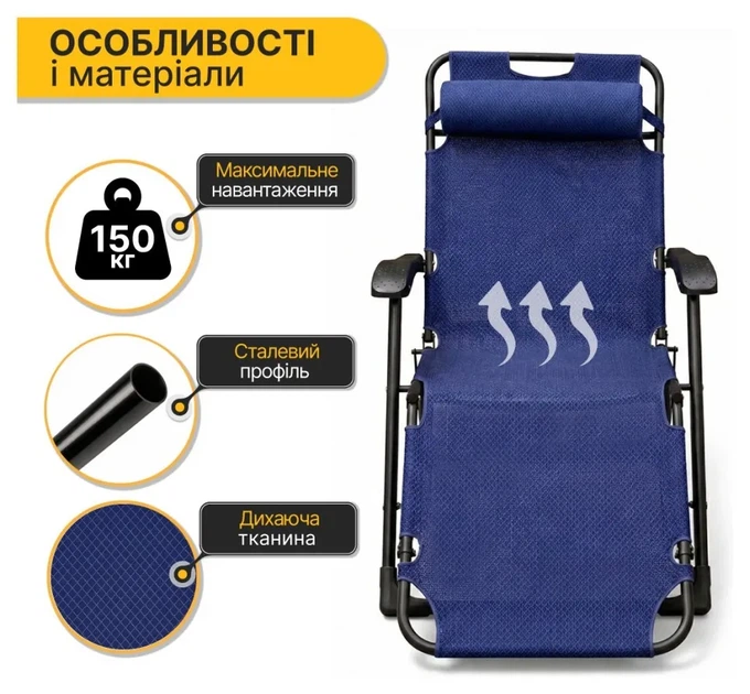 Раскладное кресло кровать с подушкой LEOBRO Темно-синий (LB-FCB-G1-BLU) (LEO_LB-FCB-G1-BLU) - изображение 10