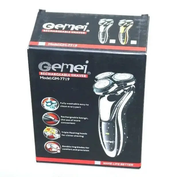 Электробритва Gemei GM-7719 аккумуляторная водонепроницаемая роторная для сухого и влажного бритья с тремя плавающими головками - изображение 4