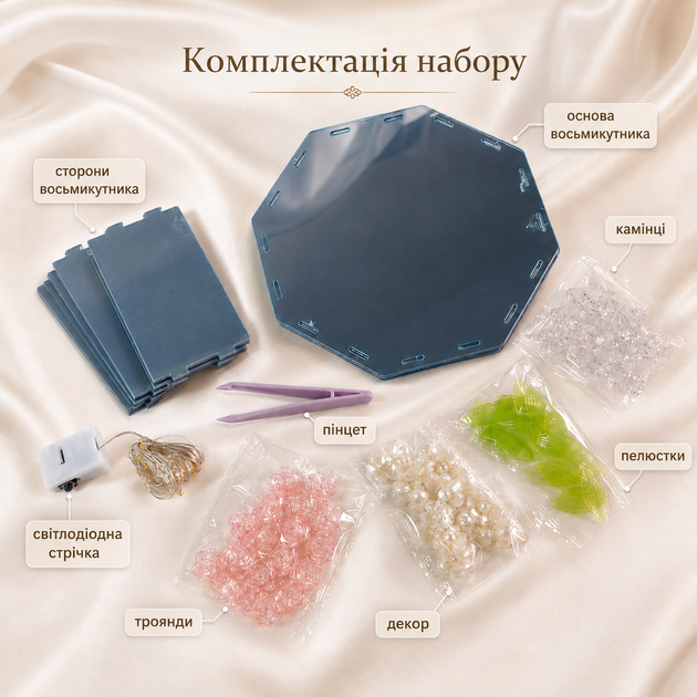 Набір DIY для складання світильника Червоні троянди у восьмикутнику - зображення 4