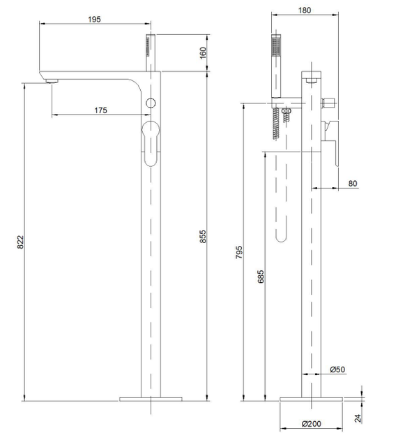 Cмеситель для ванны напольный INVENA Glamour золото латунь BW-02-W09 - изображение 4