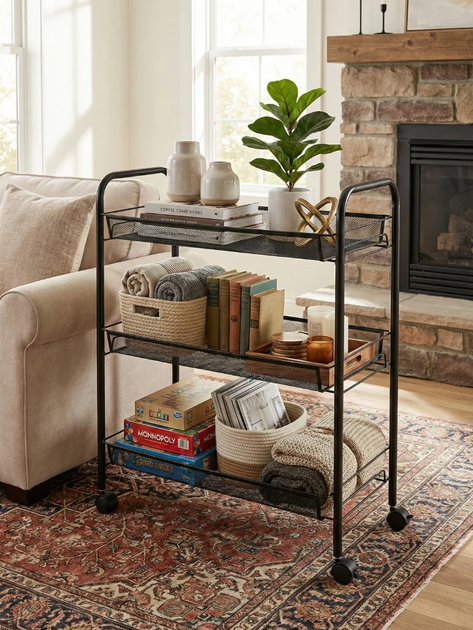 Универсальная металическая полка-этажка Easy Shelf на колесах 63×44×26см ES-76135 Black - Фото 7 Универсальная металическая полка-этажка Easy Shelf на колесах 63×44×26см ES-76135 Black - изображение 7